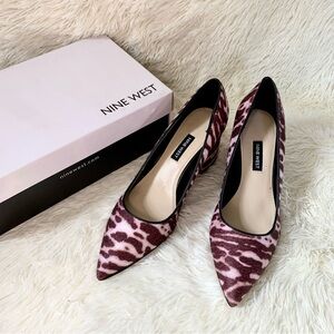 Nine West Jolanda P2 Burgundy Zebra Tiger Animal Print Block Heels Women US 7.5